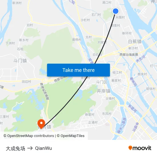 Dacheng Rabbit Farm to QianWu map