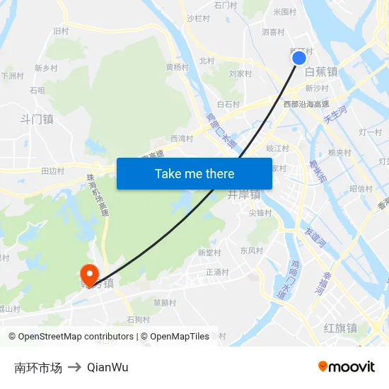 Nanhuan Market to QianWu map
