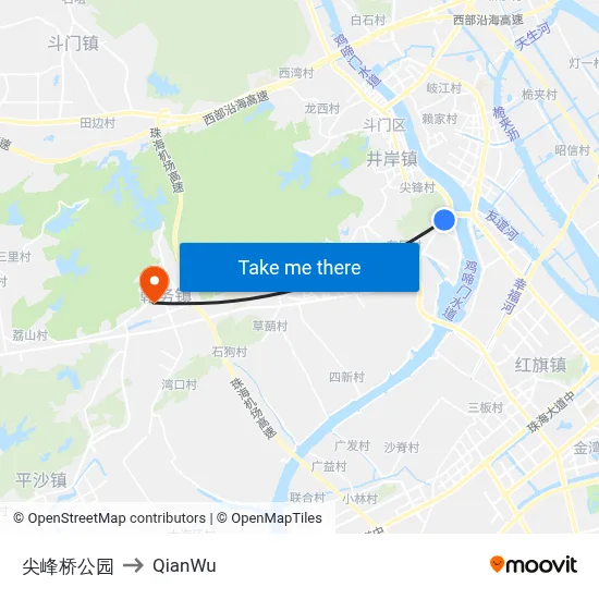 Jianfeng Bridge Park to QianWu map