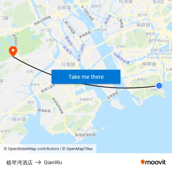 Hengqin Bay Hotel to QianWu map