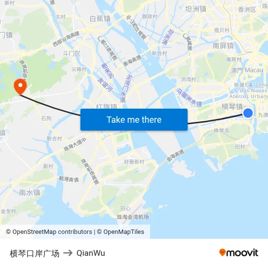 Hengqin Port Square to QianWu map