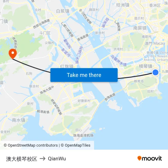 University of Macau Hengqin Campus to QianWu map