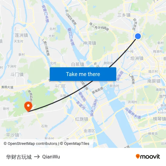 Huacai Antique City to QianWu map