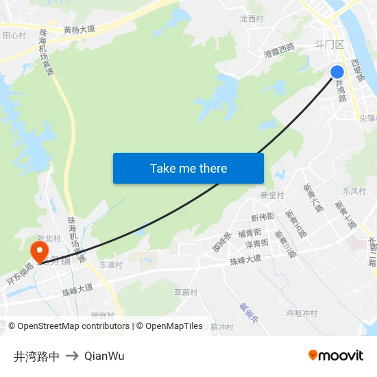 Jingwan Road Middle to QianWu map