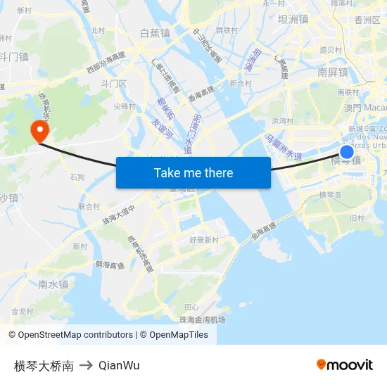 Hengqin Bridge South to QianWu map