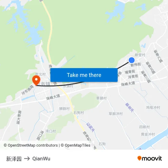 Xinze Garden to QianWu map