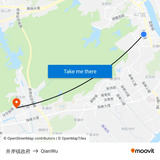 Jing'an Town Government to QianWu map