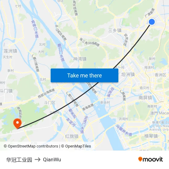 Huaguan Industrial Park to QianWu map