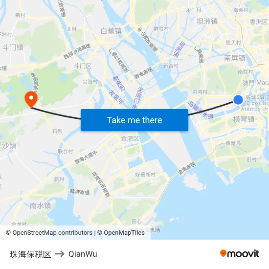 Zhuhai Free Trade Zone to QianWu map
