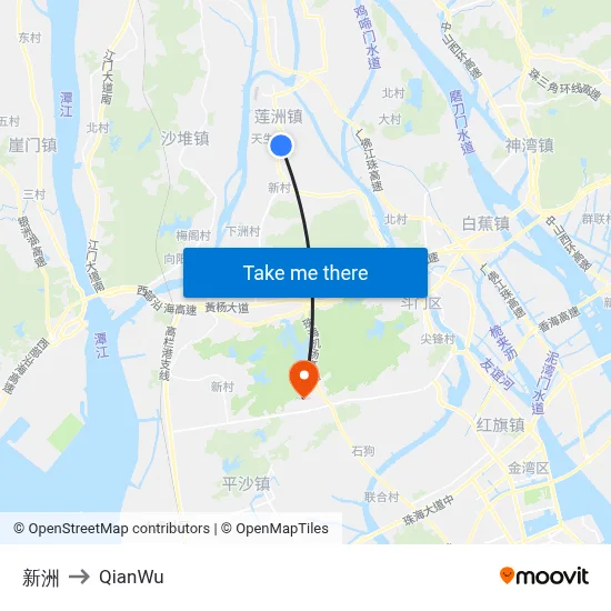 Xinzhou to QianWu map