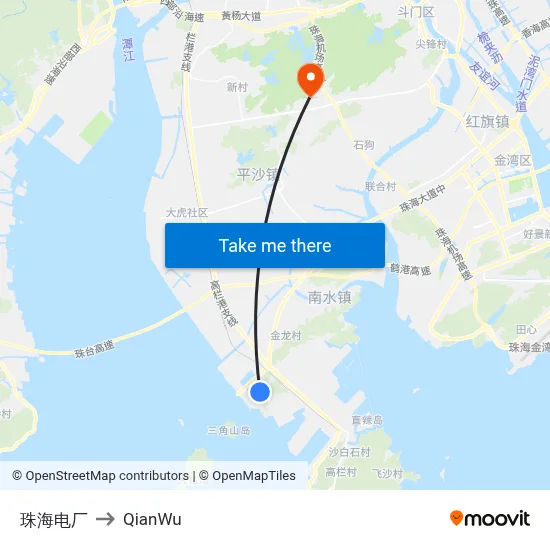 Zhuhai Power Plant to QianWu map