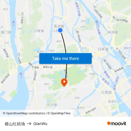 Hengshan Brick Factory to QianWu map