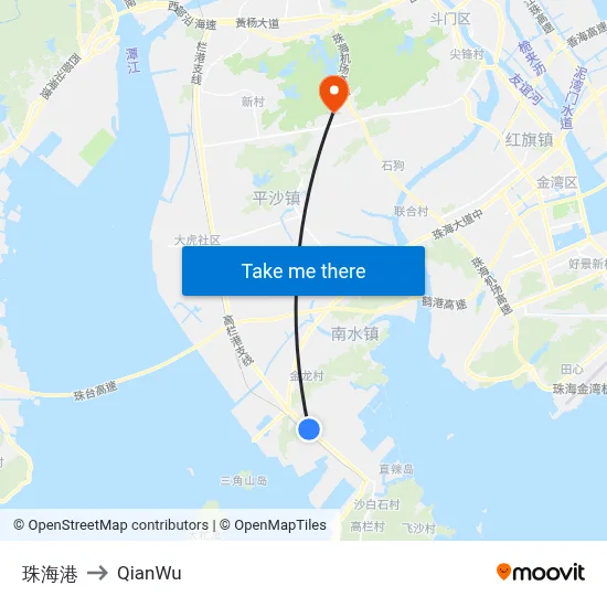 Zhuhai Port to QianWu map
