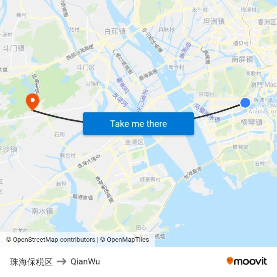 Zhuhai Free Trade Zone to QianWu map