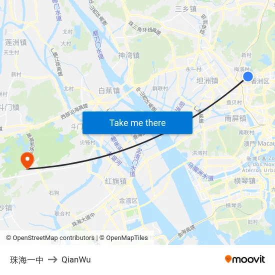 Zhuhai No.1 Middle School to QianWu map