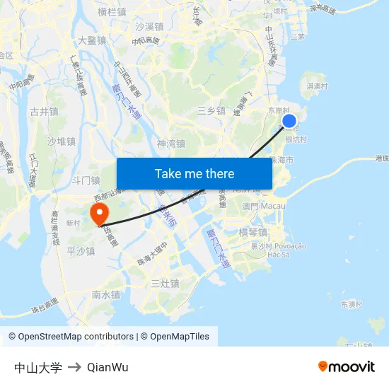 Sun Yat-sen University to QianWu map