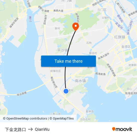 Lower Jinlong Road Intersection to QianWu map