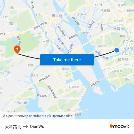 Tianke Road North to QianWu map