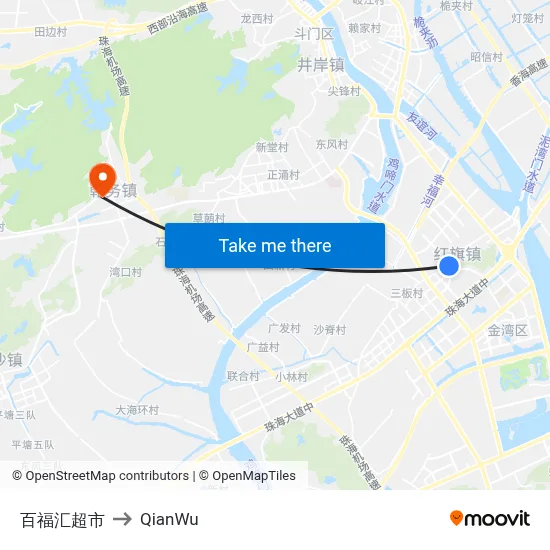 Baifu Supermarket to QianWu map