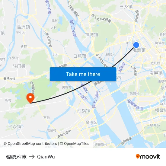 Jinxiu Elegant Garden to QianWu map