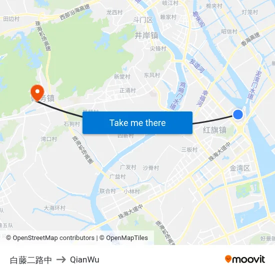 Baiteng 2nd Road Middle to QianWu map