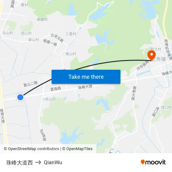Zhufeng Avenue West to QianWu map