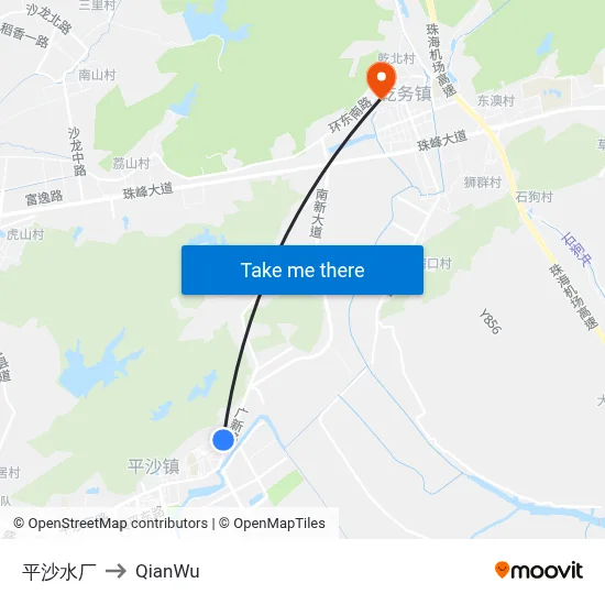 Pingsha Water Plant to QianWu map