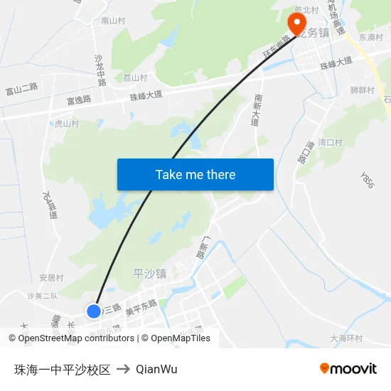 Zhuhai No.1 Middle School Pingsha Campus to QianWu map