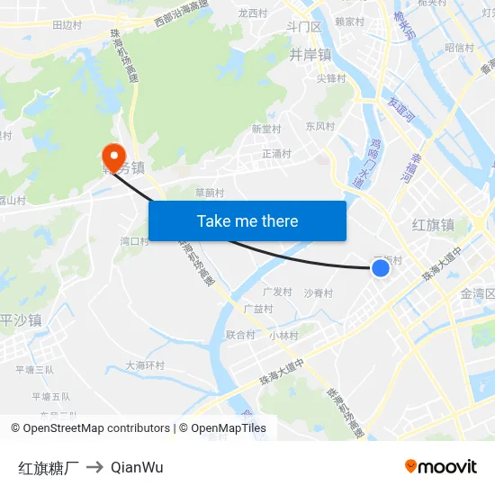 Hongqi Sugar Factory to QianWu map