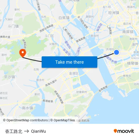 Xianggong Road North to QianWu map