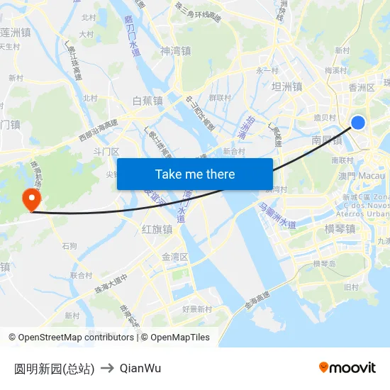 Yuanming Garden (Terminal) to QianWu map