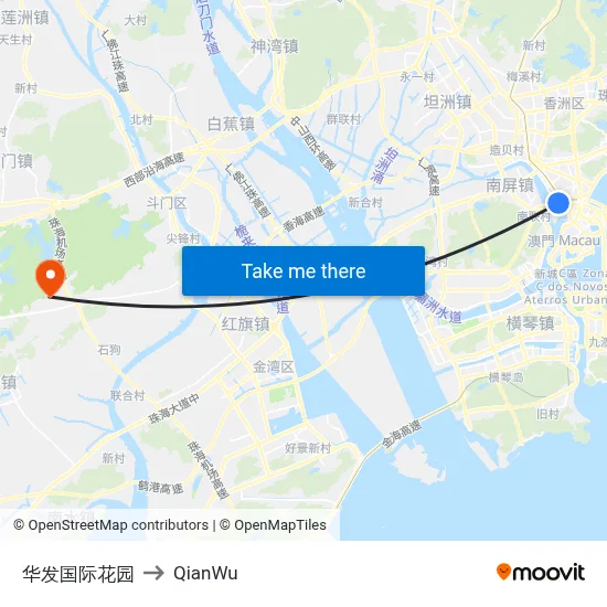 Huafa International Garden to QianWu map