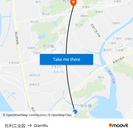 恒利工业园 to QianWu map
