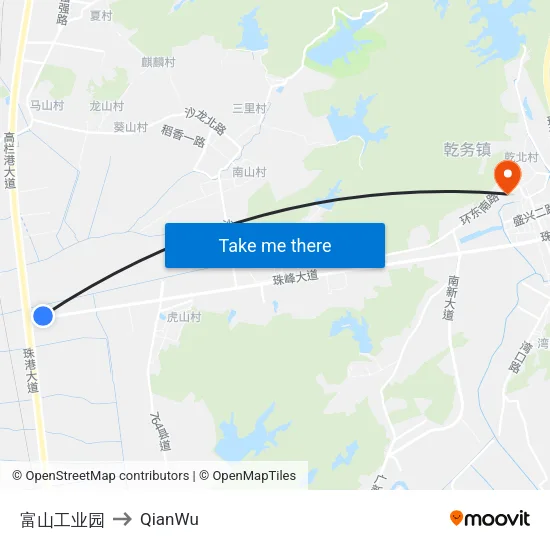 富山工业园 to QianWu map