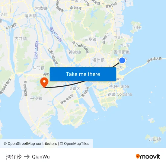 湾仔沙 to QianWu map