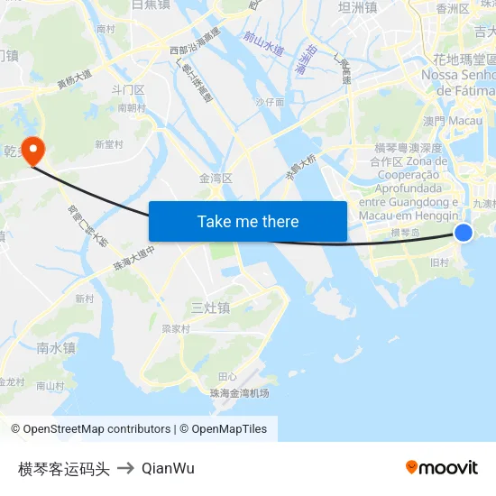 横琴客运码头 to QianWu map