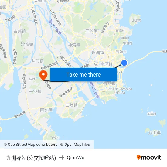 Jiuzhou Station (Bus Request Stop) to QianWu map