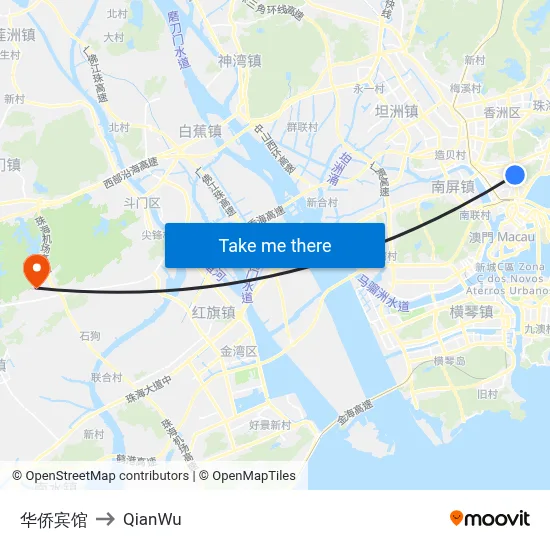 Overseas Chinese Hotel to QianWu map