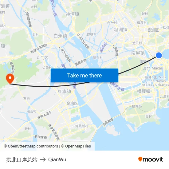 Gongbei Port Terminal to QianWu map