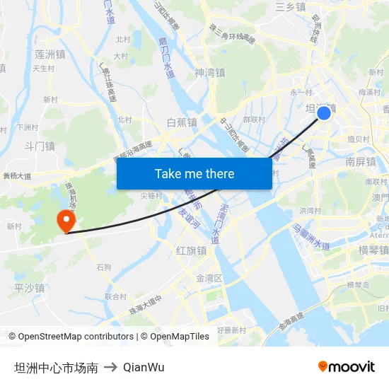 Tanzhou Central Market South to QianWu map