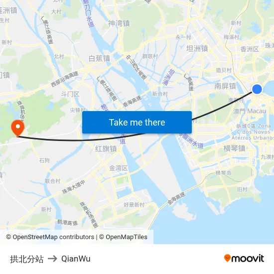 Gongbei Branch Station to QianWu map
