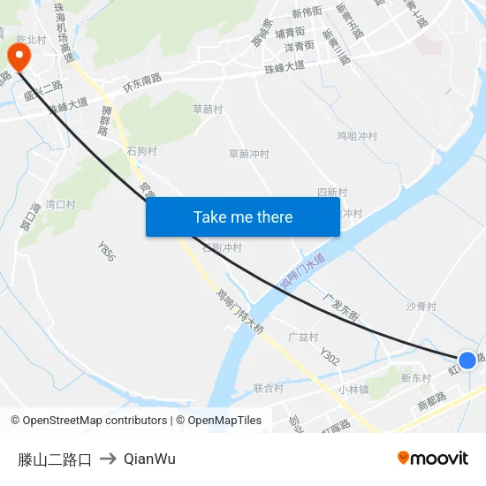 Tengshan 2nd Road Intersection to QianWu map