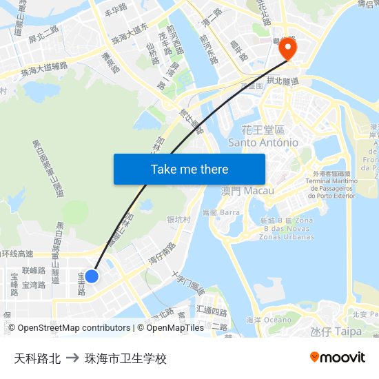 天科路北 to 珠海市卫生学校 map