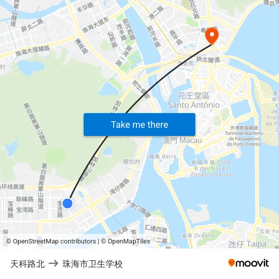 天科路北 to 珠海市卫生学校 map