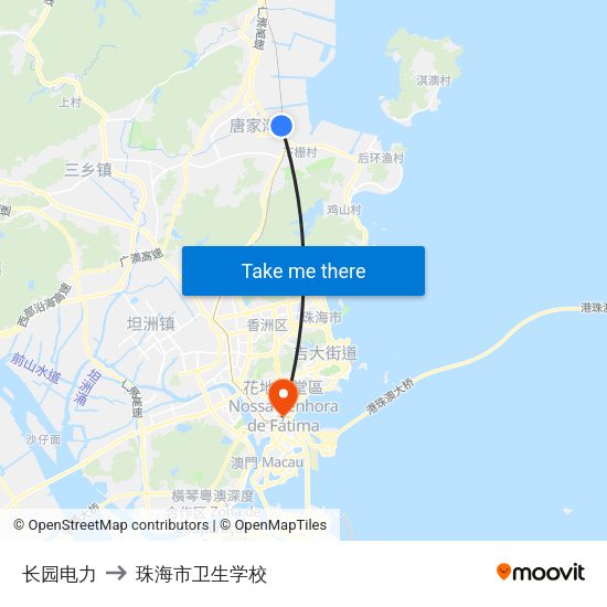 长园电力 to 珠海市卫生学校 map
