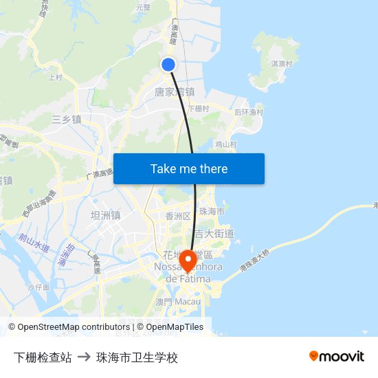 下栅检查站 to 珠海市卫生学校 map