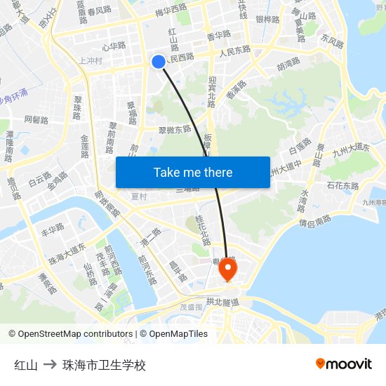 红山 to 珠海市卫生学校 map