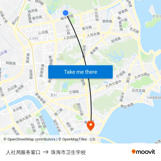 人社局服务窗口 to 珠海市卫生学校 map