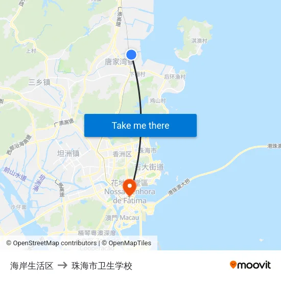 海岸生活区 to 珠海市卫生学校 map