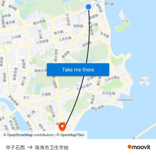 华子石西 to 珠海市卫生学校 map
